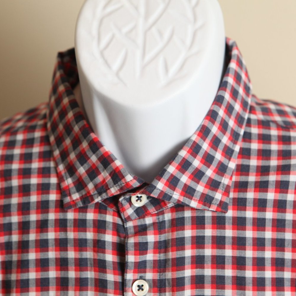 Billy Reid Men's red, white and blue checkered long sleeve shirt XL EUC